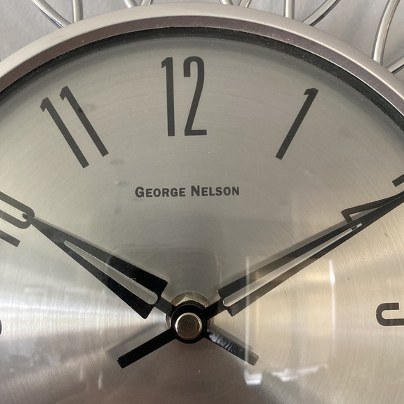 George Nelson Sunburst MCM style Stainless Stainless with Glass Case Wall Clock - Picture 2 of 5